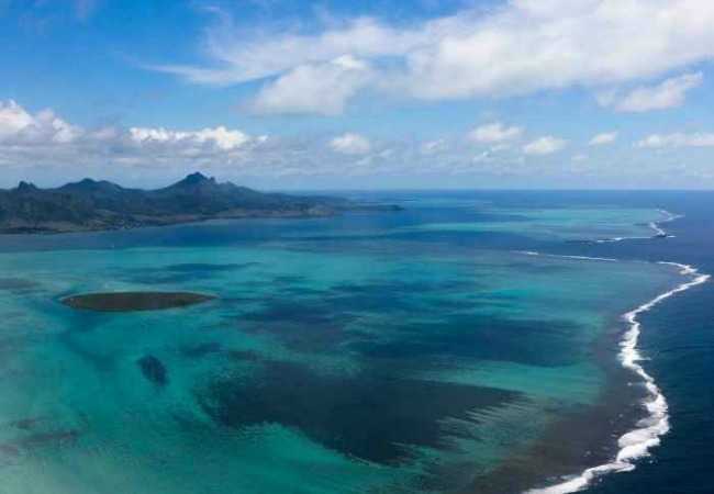 Aerial view of ile aux Aigrettes in the Mahebourg lagoon Ile aux Aigrettes in Mahebourg lagoon