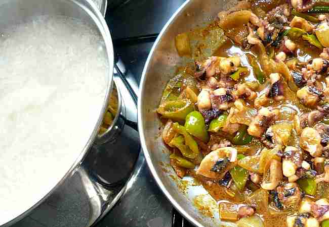 Traditional Mauritian food Octopus curry and rice Mauritian food octopus curry and rice